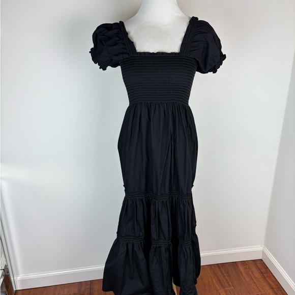 Tuckernuck O.P.T Black Square Neck Smocked Cotton Sundress Midi Dress Size XS - Picture 2 of 6